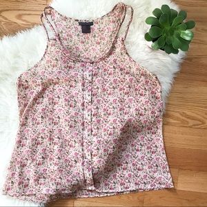 fire L. A. floral pink sheer button down tank